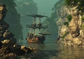 Фотообои Пиратский фрегат у берега