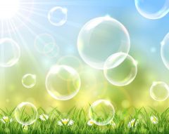 Фотообои Мыльные пузыри на зеленой траве