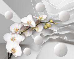 Фреска Белая орхидея с шарами стерео