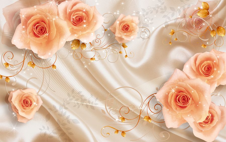 Фотообои 3D Розы на ткани из шелка