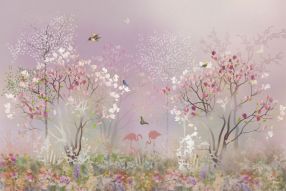 Фотообои Розовый сад птиц