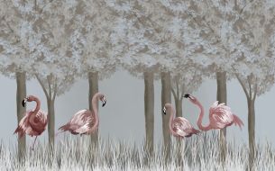 Фотообои Фламинго в деревьях
