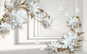 Фреска 3D Коридор и цветы