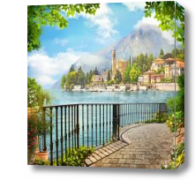 Картина веранда с видом на море и город